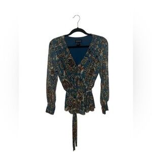 Enfocus Studio Blue Wrap Blouse 3/4 Sleeves